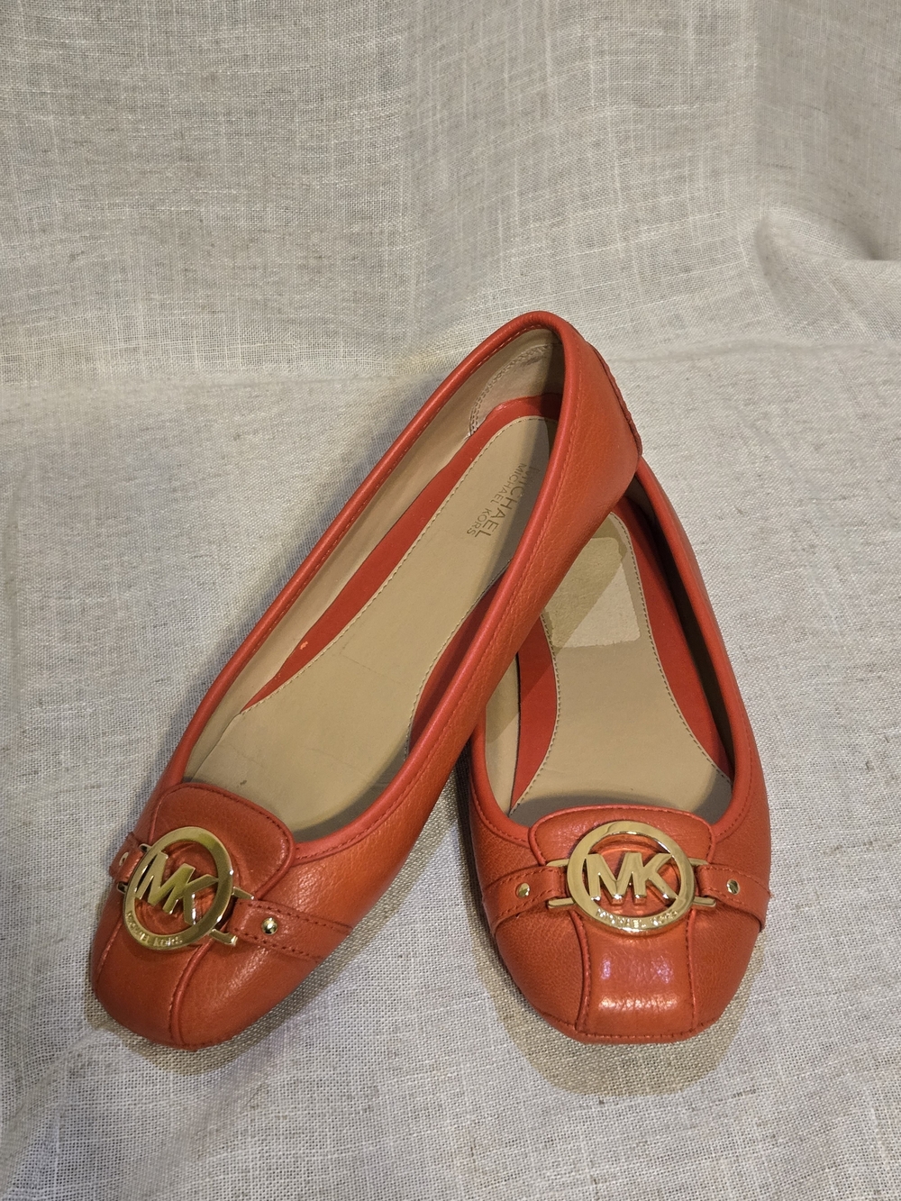 MICHAEL Michael Kors Orange Leather Logo Slip-On Flats